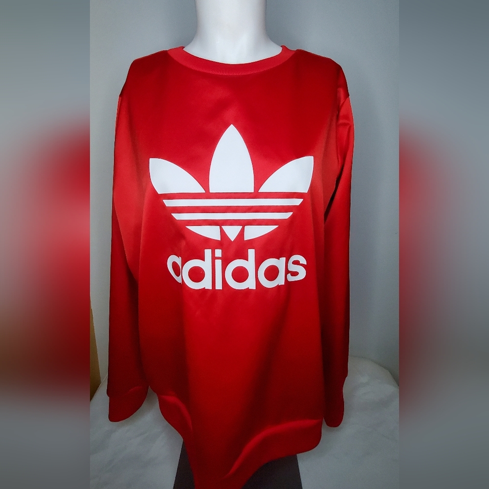Adidas - Size M-  Red sweatshirt "The Brand With The 3 Stripes" Blue Label